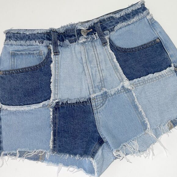 Wild Fable Patchwork Jean Shorts Womens Size 0 Cowgirl CountryLight Medium Wash - Picture 8 of 8
